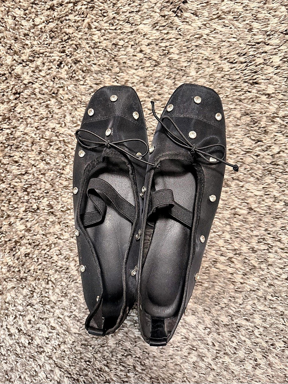 Mesh Studded Black Flats